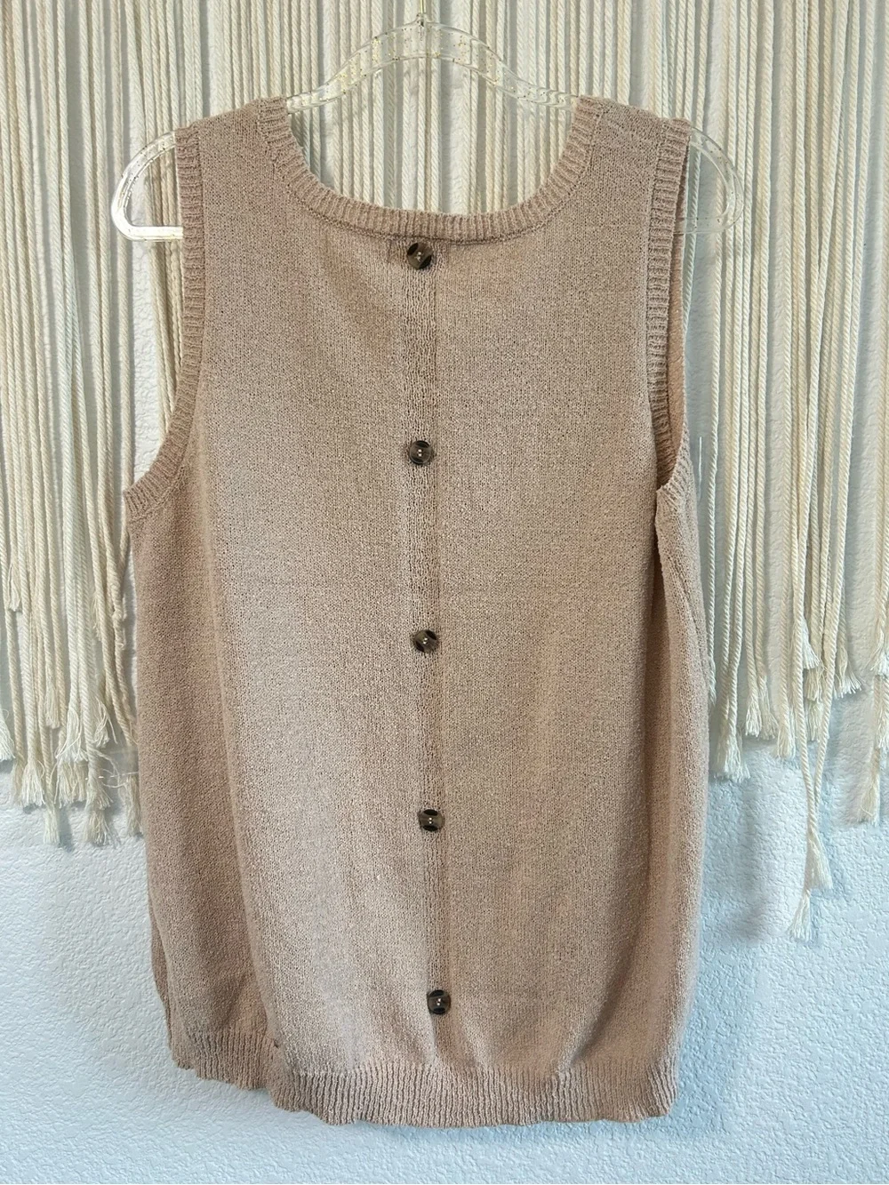 Perch by Blu Pepper Taupe Tan Sleeveless Knit Sweater Tank with pocket - Picture 7 of 9